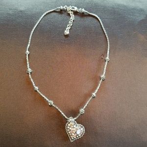 Brighton pink stone heart silver necklace